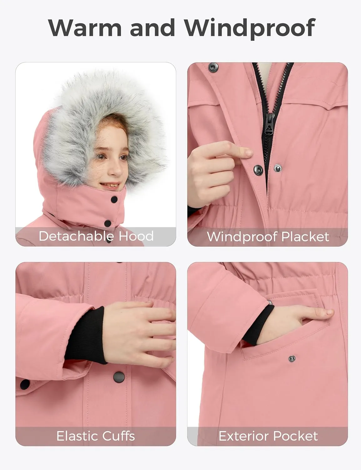 wantdo Girl's Winter Coat Waterproof Puffer Jacket Warm Hooded Parka