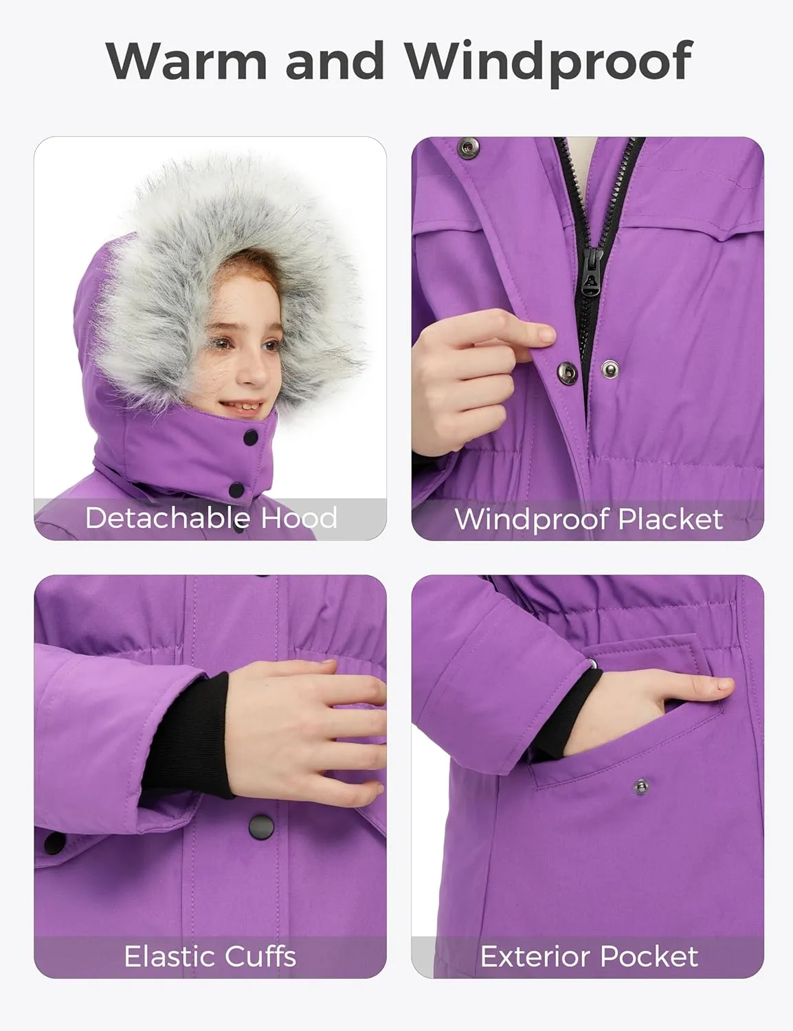 wantdo Girl's Winter Coat Waterproof Puffer Jacket Warm Hooded Parka
