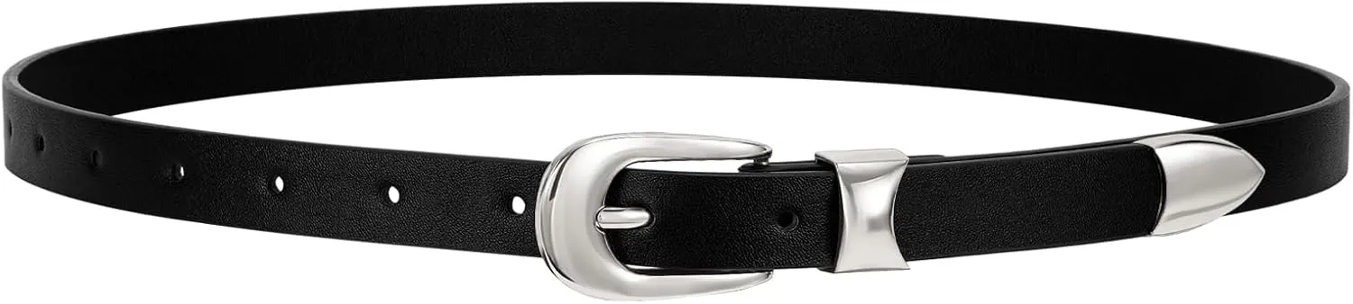 WERFORU Women Belt for Jeans Pants Thin Belts for Women Fashion Skinny Belt Black and Gold 0.71" Width