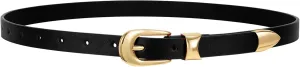 WERFORU Women Belt for Jeans Pants Thin Belts for Women Fashion Skinny Belt Black and Gold 0.71" Width