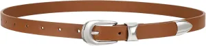 WERFORU Women Belt for Jeans Pants Thin Belts for Women Fashion Skinny Belt Black and Gold 0.71" Width