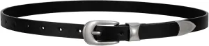 WERFORU Women Belt for Jeans Pants Thin Belts for Women Fashion Skinny Belt Black and Gold 0.71" Width