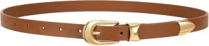 WERFORU Women Belt for Jeans Pants Thin Belts for Women Fashion Skinny Belt Black and Gold 0.71" Width