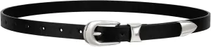 WERFORU Women Belt for Jeans Pants Thin Belts for Women Fashion Skinny Belt Black and Gold 0.71" Width