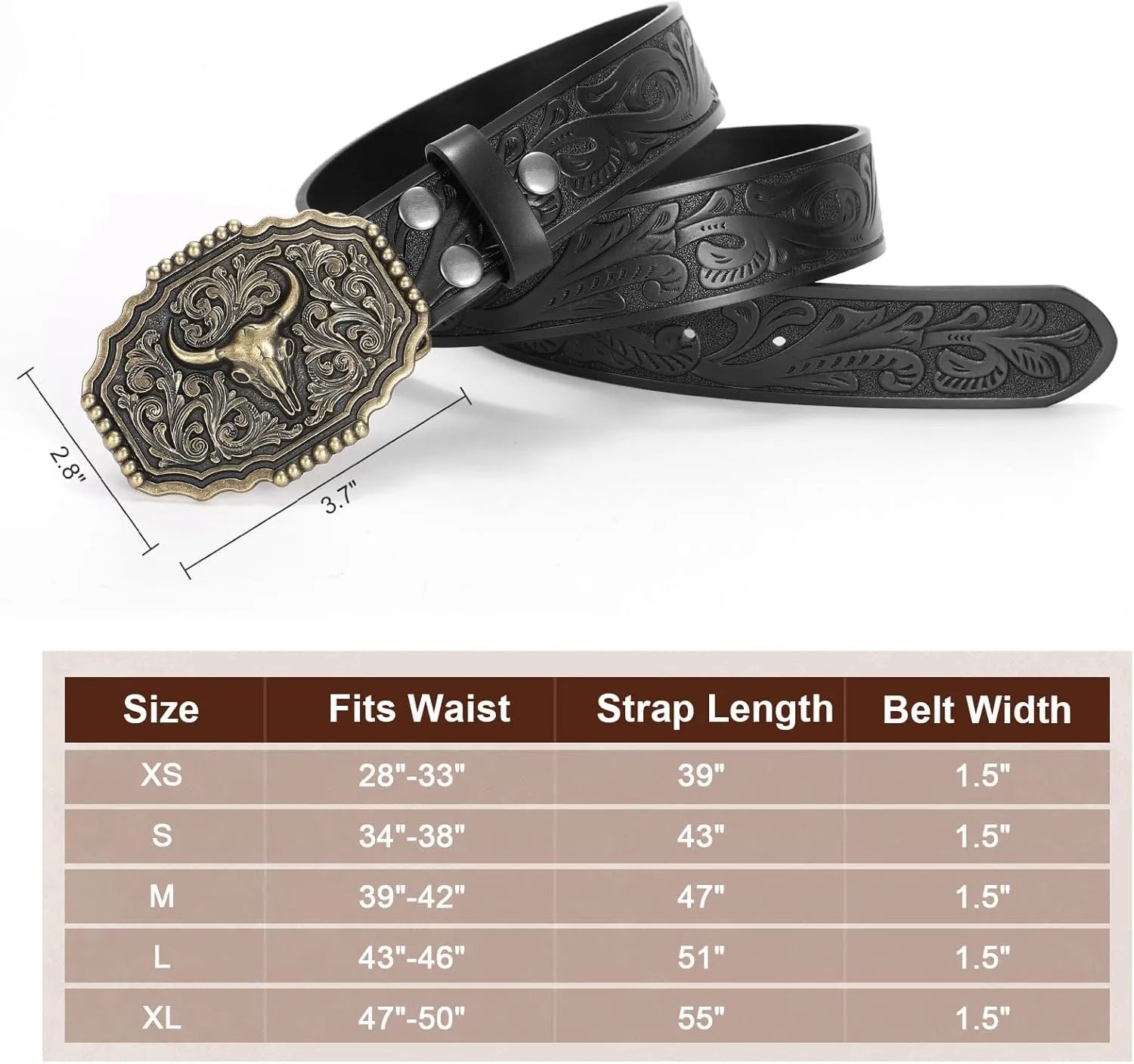 Western Belts for Woman Men, Cowboy Cowgirl Belt Embossed Western Country Bull Buckle Leather Belts for Jeans