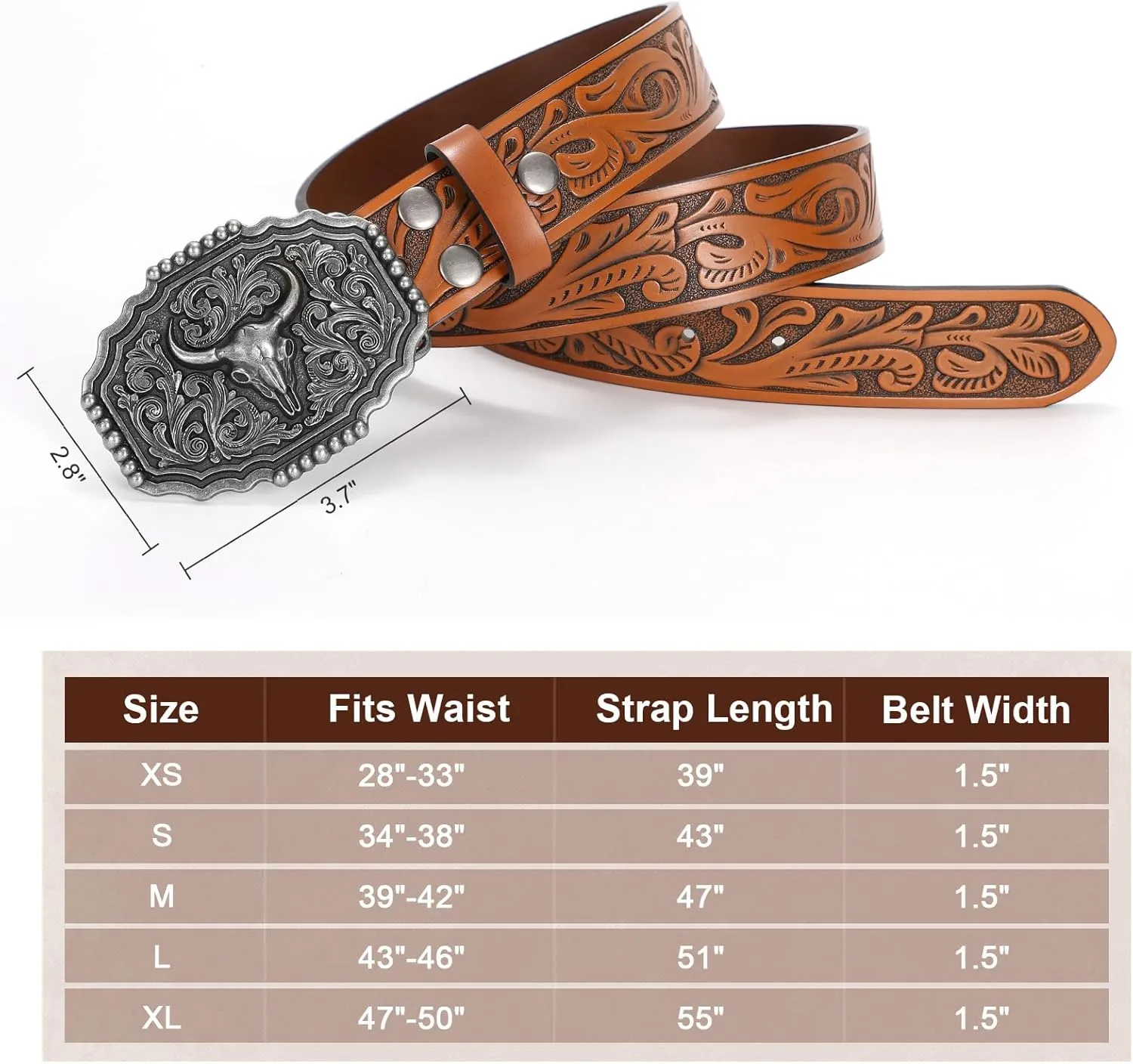 Western Belts for Woman Men, Cowboy Cowgirl Belt Embossed Western Country Bull Buckle Leather Belts for Jeans