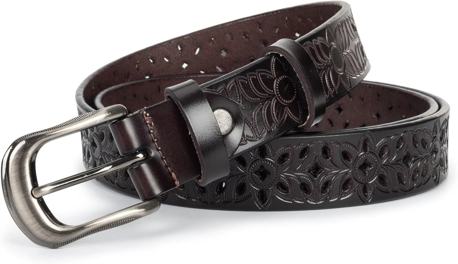Western-Belts for Women, Men-Belt with Rhinestone Buckle-Belts, Turquoise Carved Pattern Western-Belts