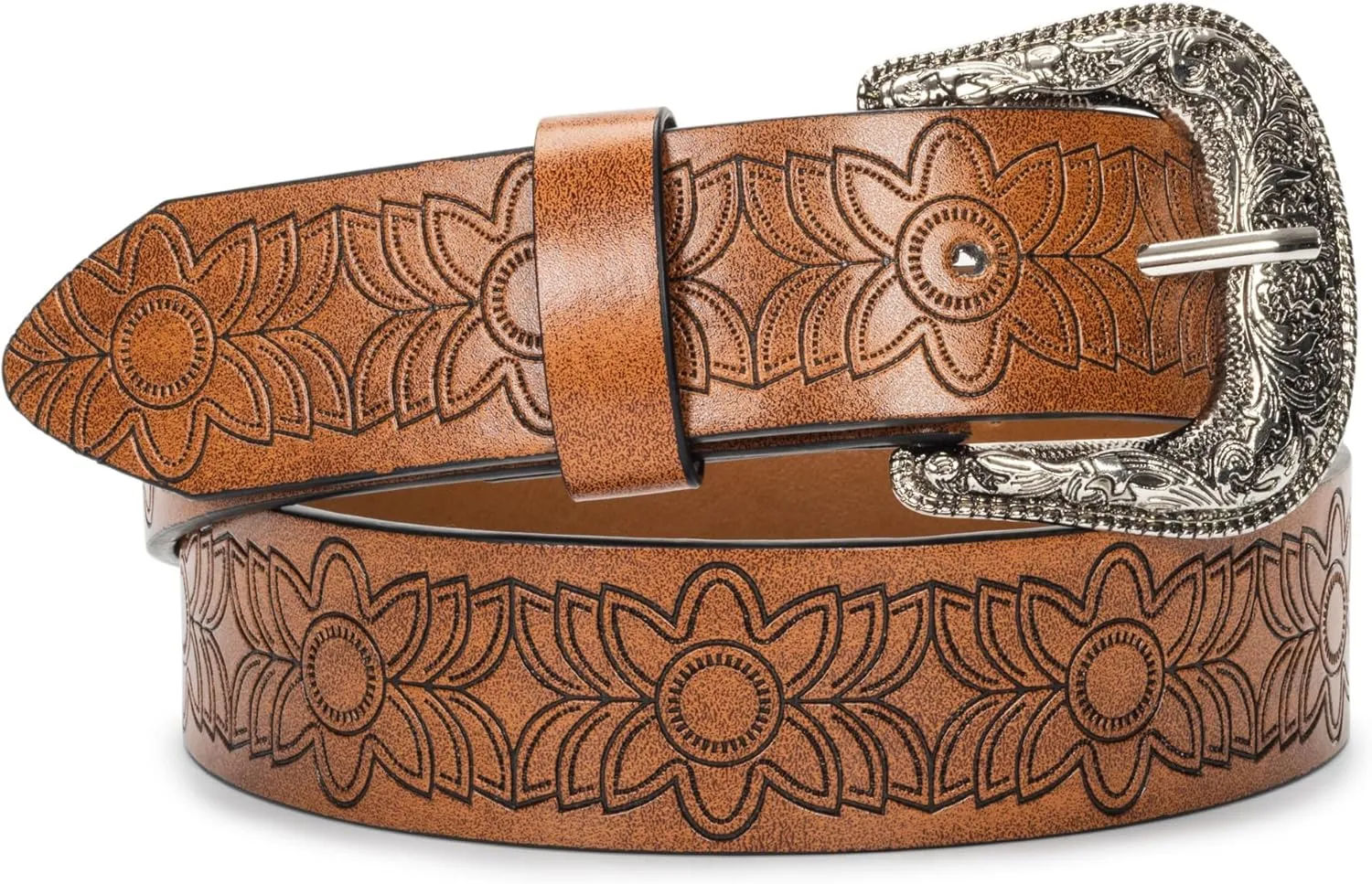 Western-Belts for Women, Men-Belt with Rhinestone Buckle-Belts, Turquoise Carved Pattern Western-Belts