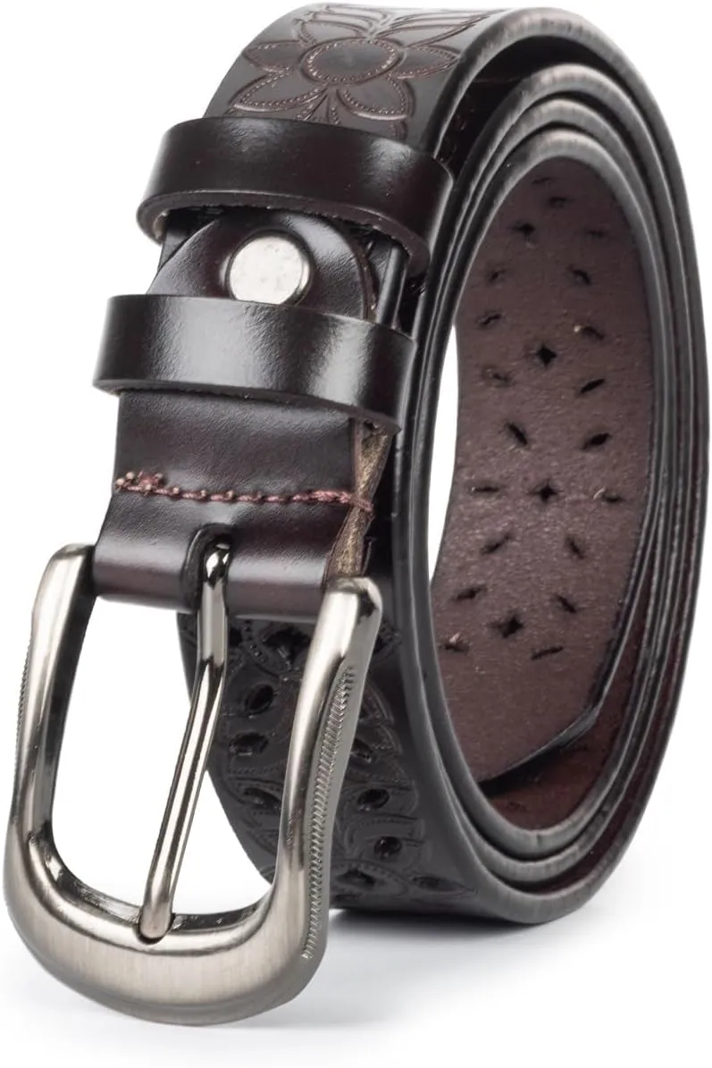 Western-Belts for Women, Men-Belt with Rhinestone Buckle-Belts, Turquoise Carved Pattern Western-Belts