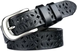 Western-Belts for Women, Men-Belt with Rhinestone Buckle-Belts, Turquoise Carved Pattern Western-Belts