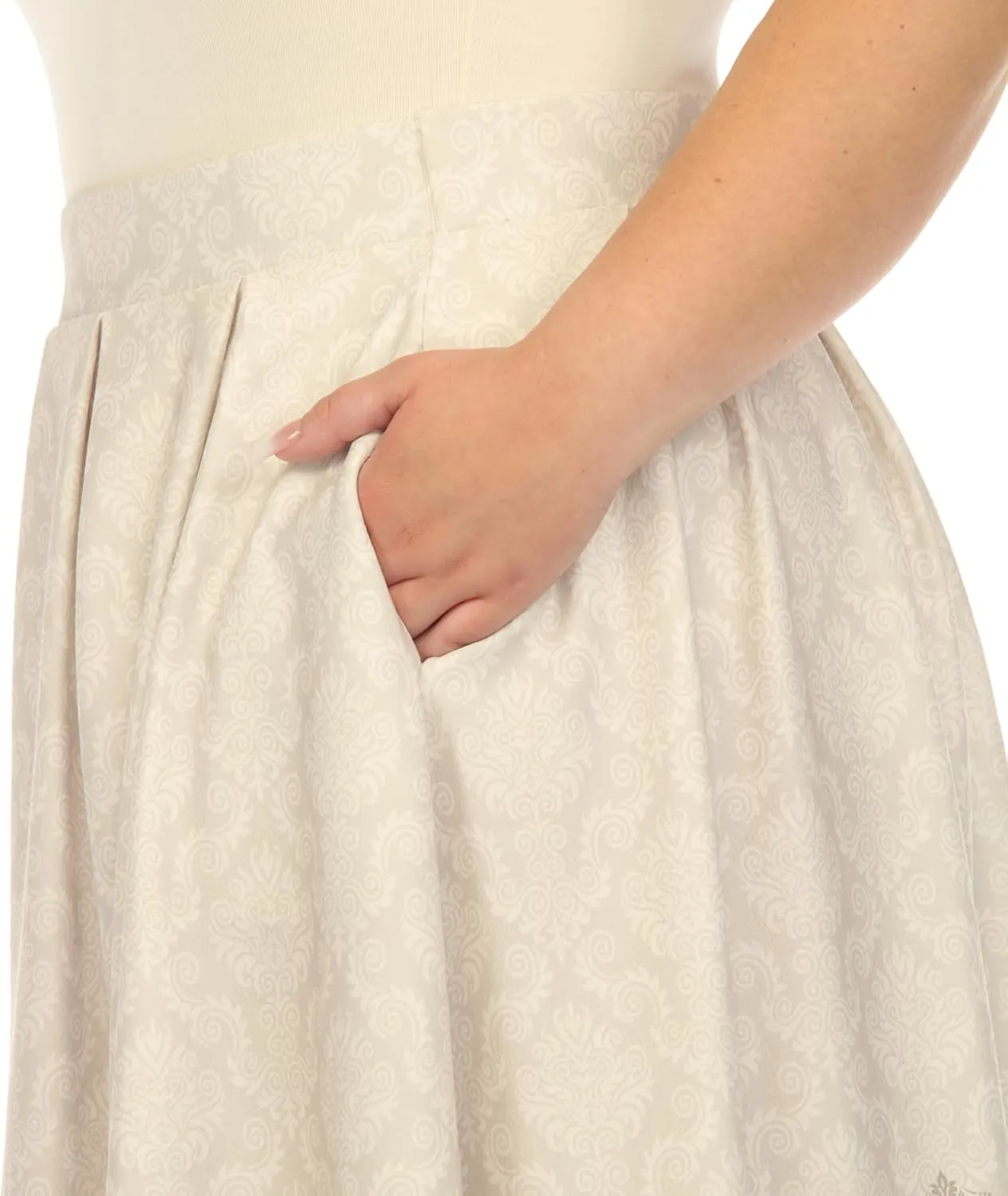 white mark Women's Plus Size Pleated Skirt with Border Prints