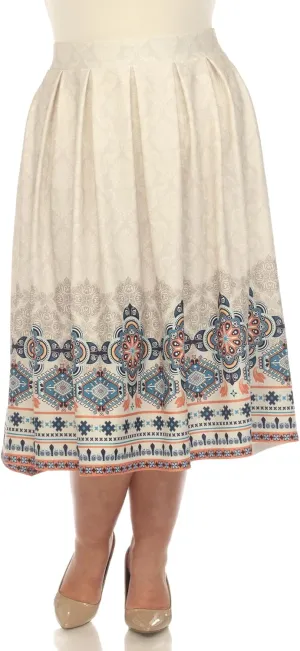 white mark Women's Plus Size Pleated Skirt with Border Prints