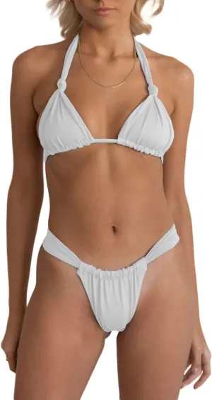 Women Two Piece Swimsuits Halter Triangle String Bikini Sets Sexy Ruched Brazilian Cheeky Thong Bathing Suit
