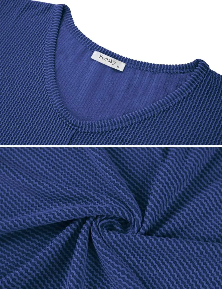 Womens Fashion Tunic Tops Ribbed Batwing 3/4 Sleeve Casual Corded Textured Split Hi-Lo Hem Shirts Blouses
