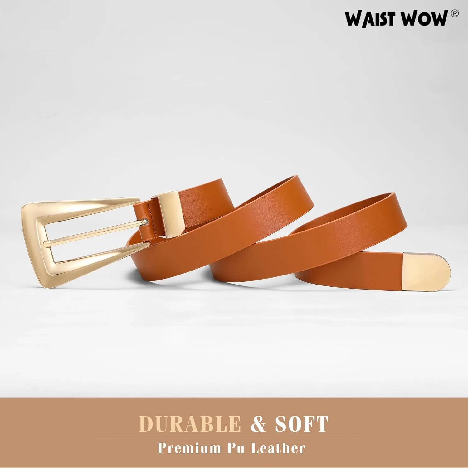 Women's Leather Belts for Jeans Pants Fashion Leather Waist Belt Ladies Dress Belts with Gold/Silver Buckle