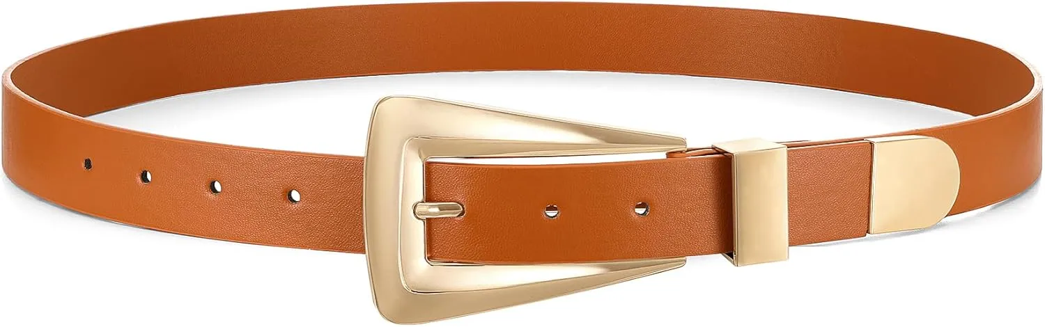 Women's Leather Belts for Jeans Pants Fashion Leather Waist Belt Ladies Dress Belts with Gold/Silver Buckle