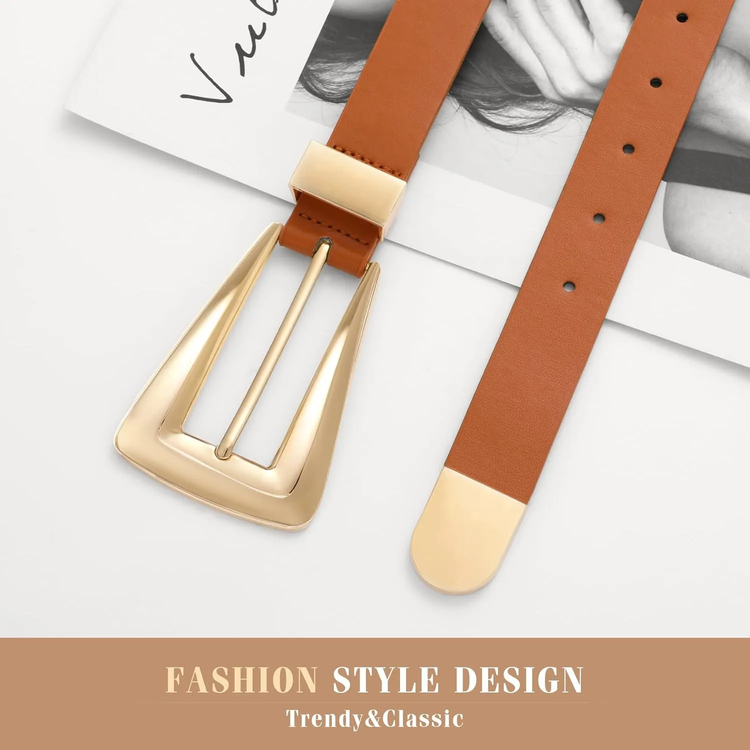 Women's Leather Belts for Jeans Pants Fashion Leather Waist Belt Ladies Dress Belts with Gold/Silver Buckle