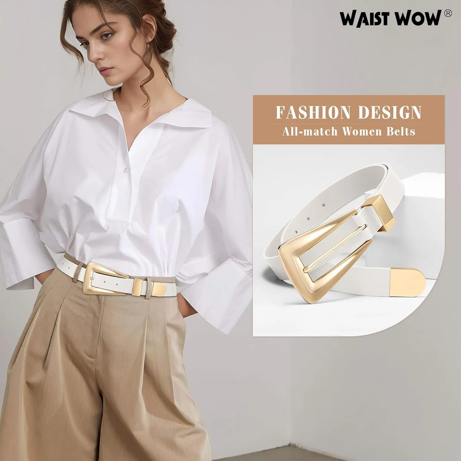Women's Leather Belts for Jeans Pants Fashion Leather Waist Belt Ladies Dress Belts with Gold/Silver Buckle