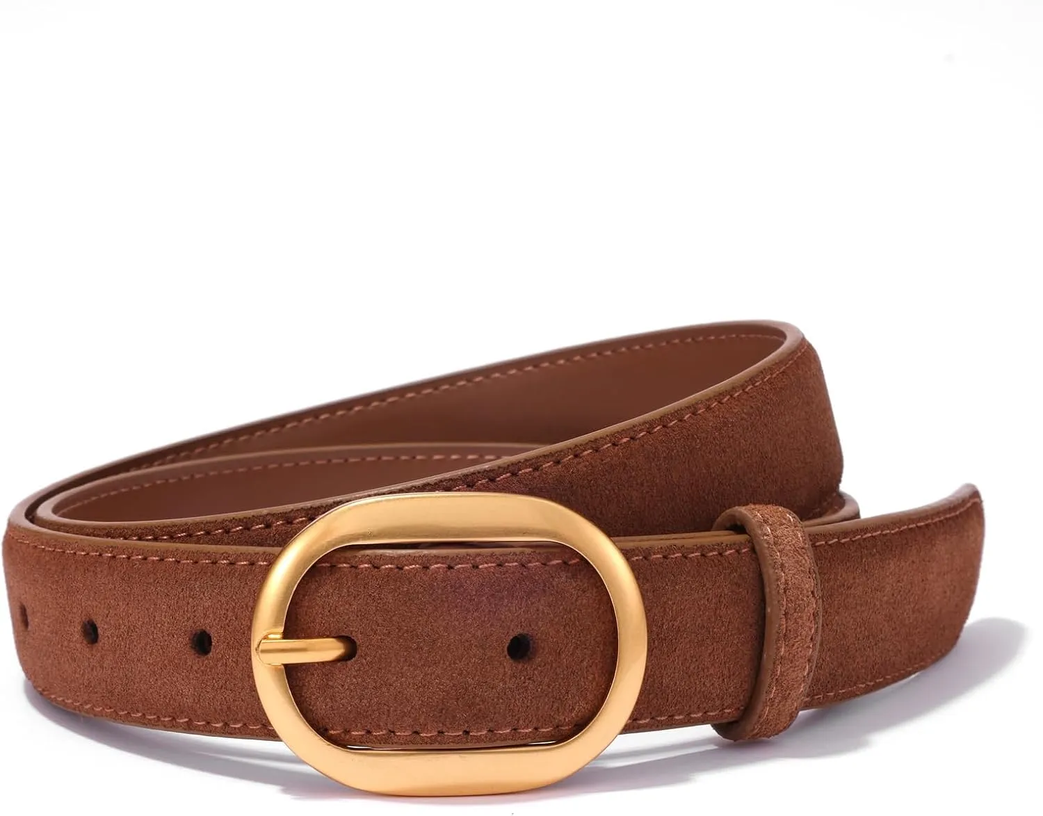 Womens Leather Suede Belt Brown Waist Belt for Casual Dress Jeans Ladies Genuine Leather Gold Buckle Belt