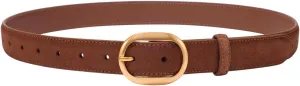 Womens Leather Suede Belt Brown Waist Belt for Casual Dress Jeans Ladies Genuine Leather Gold Buckle Belt