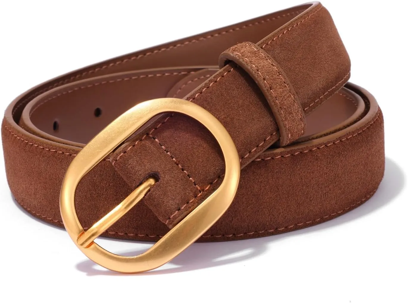 Womens Leather Suede Belt Brown Waist Belt for Casual Dress Jeans Ladies Genuine Leather Gold Buckle Belt