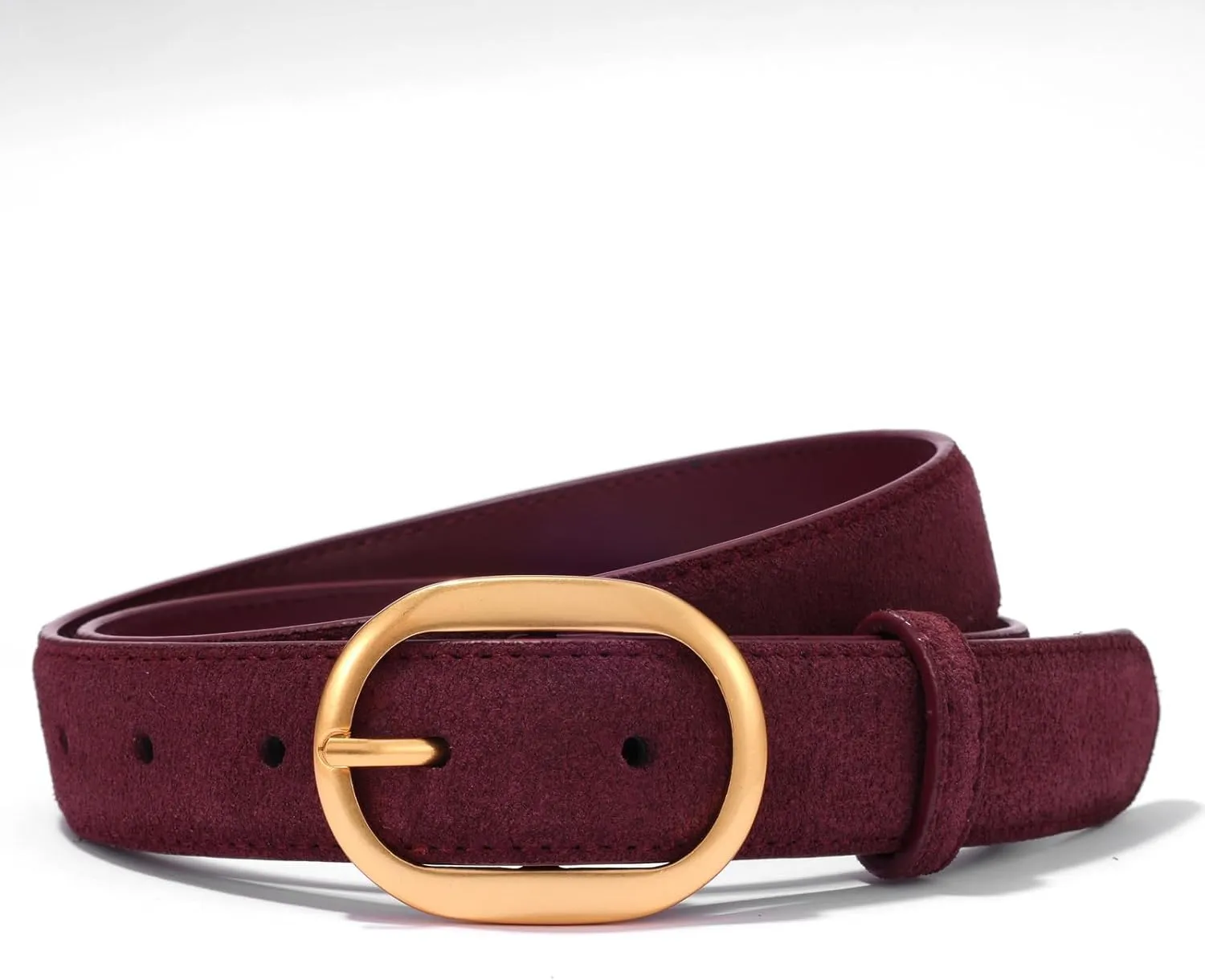 Womens Leather Suede Belt Brown Waist Belt for Casual Dress Jeans Ladies Genuine Leather Gold Buckle Belt