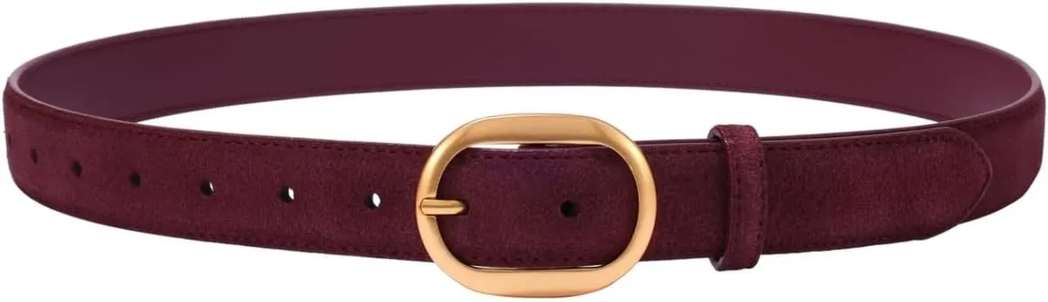 Womens Leather Suede Belt Brown Waist Belt for Casual Dress Jeans Ladies Genuine Leather Gold Buckle Belt