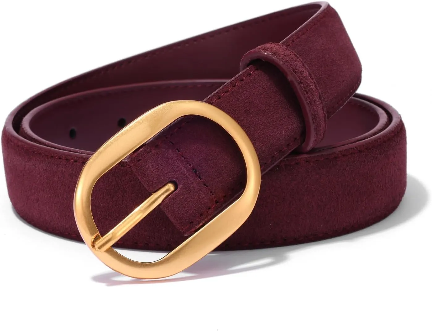 Womens Leather Suede Belt Brown Waist Belt for Casual Dress Jeans Ladies Genuine Leather Gold Buckle Belt
