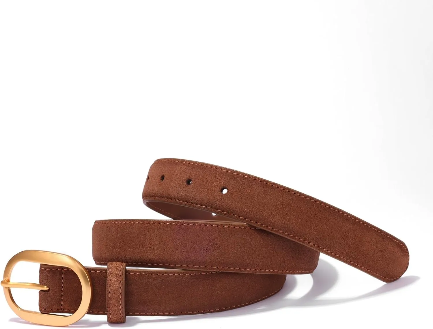 Womens Leather Suede Belt Brown Waist Belt for Casual Dress Jeans Ladies Genuine Leather Gold Buckle Belt