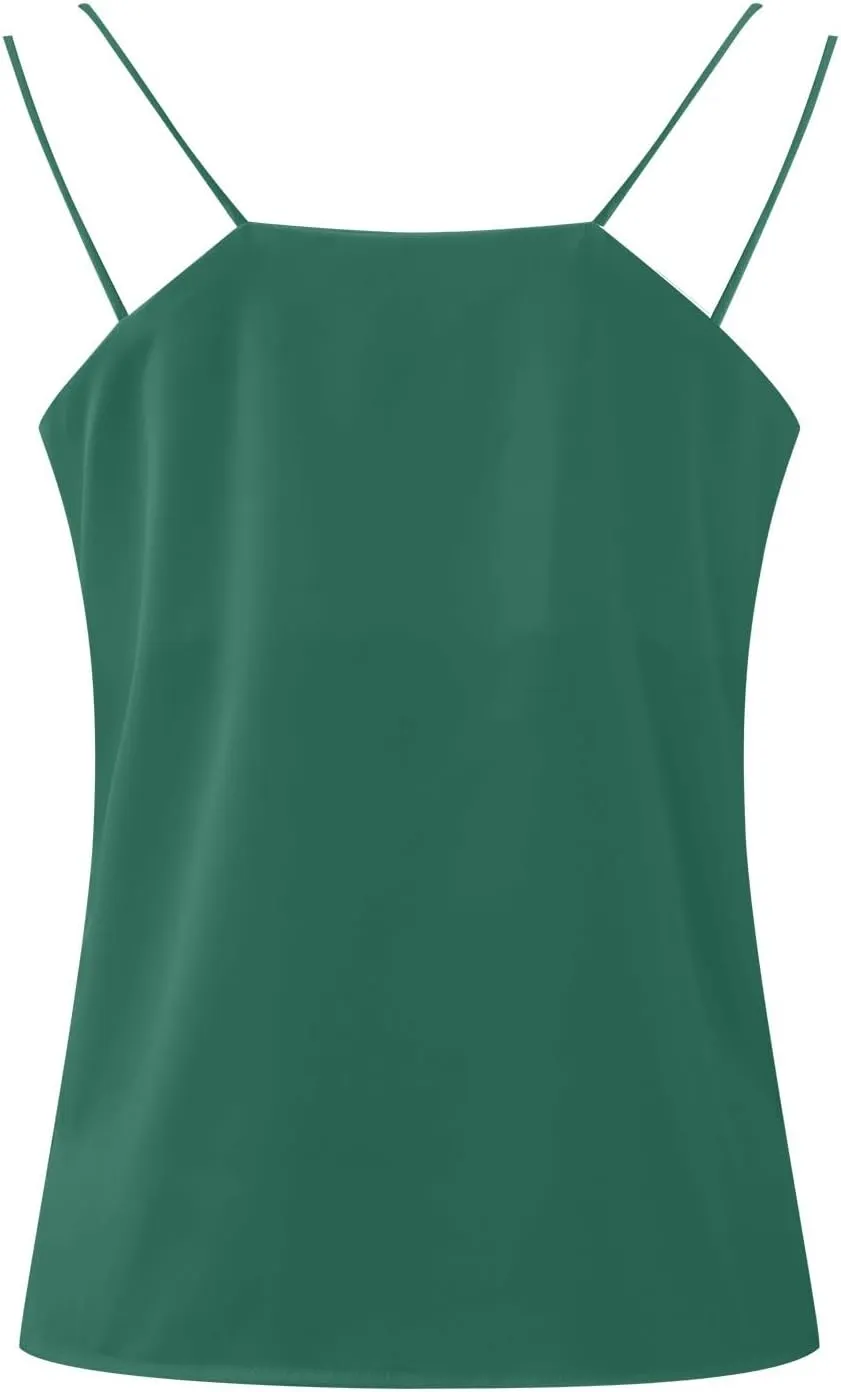 Womens Silk Satin Tank Tops V Neck Casual Cami Sleeveless Camisole Blouses Summer Basic Tank Shirt
