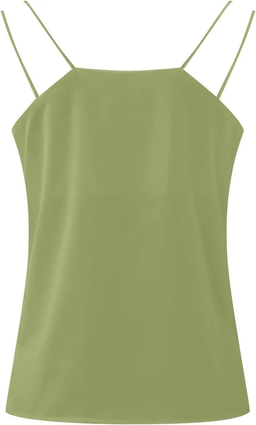 Womens Silk Satin Tank Tops V Neck Casual Cami Sleeveless Camisole Blouses Summer Basic Tank Shirt