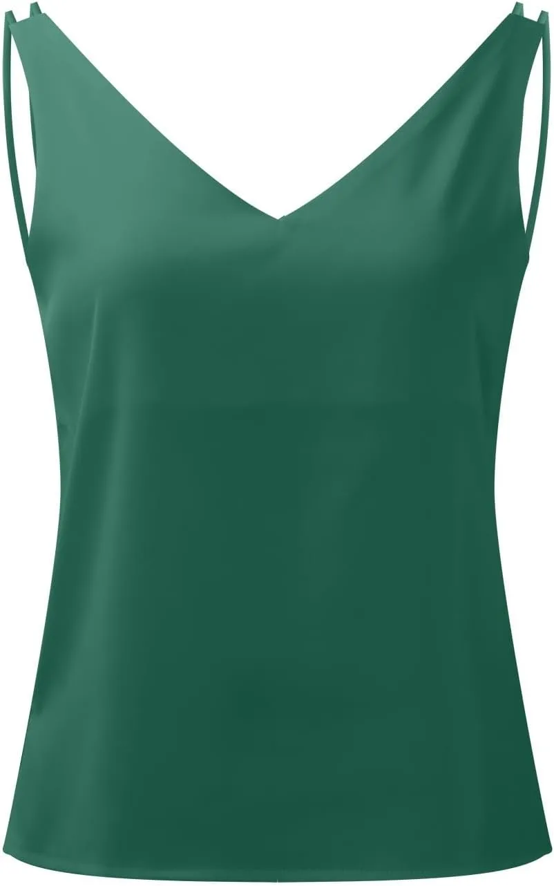 Womens Silk Satin Tank Tops V Neck Casual Cami Sleeveless Camisole Blouses Summer Basic Tank Shirt