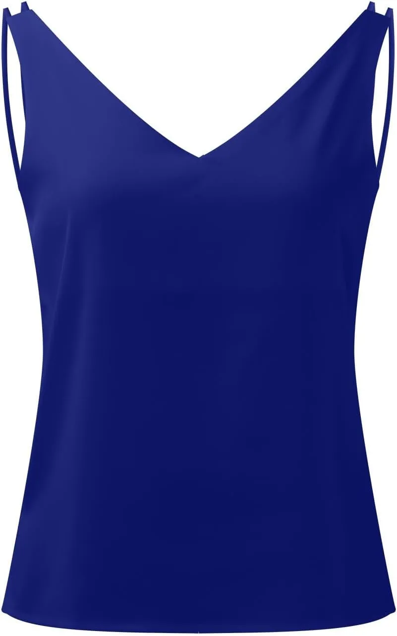 Womens Silk Satin Tank Tops V Neck Casual Cami Sleeveless Camisole Blouses Summer Basic Tank Shirt
