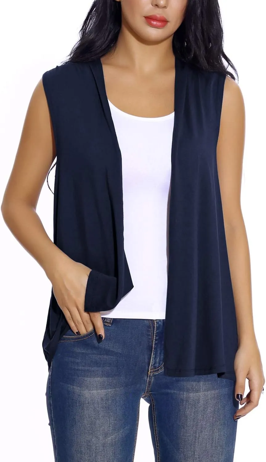 Women's Sleeveless Open Front Cardigan Vest Lightweight Cool Coat