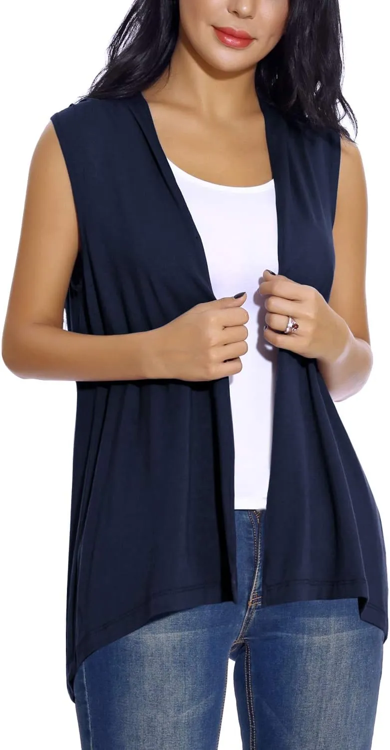 Women's Sleeveless Open Front Cardigan Vest Lightweight Cool Coat