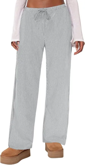 Womens Striped Pajama Pants Cotton Comfy Lounge Pj Pants Casual Wide Leg Drawstring Elastic Sleep Bottoms with Pockets