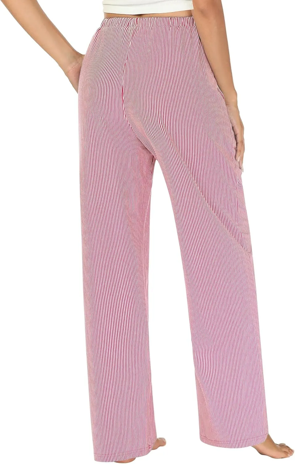 Womens Striped Pajama Pants Cotton Comfy Lounge Pj Pants Casual Wide Leg Drawstring Elastic Sleep Bottoms with Pockets