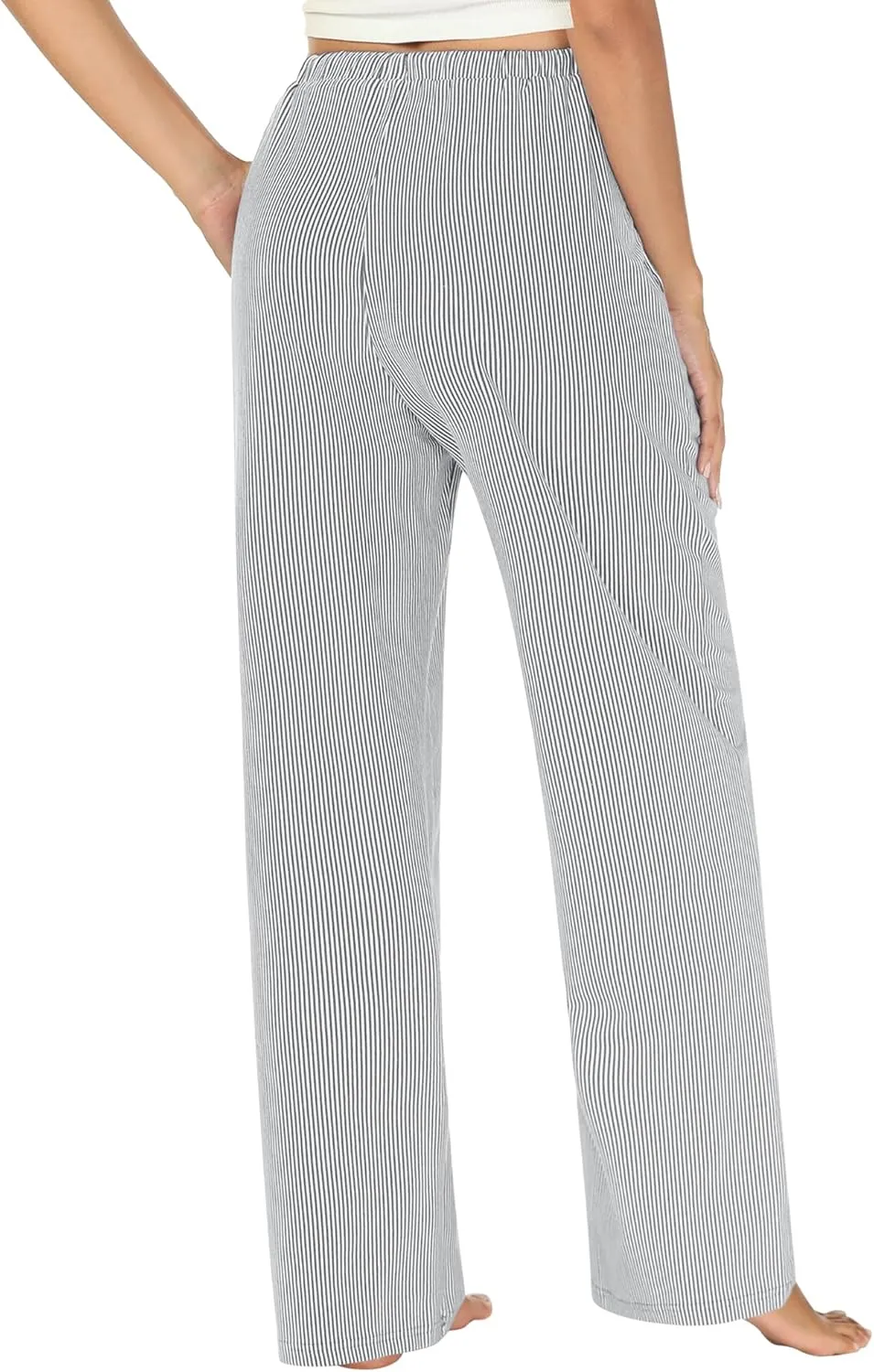 Womens Striped Pajama Pants Cotton Comfy Lounge Pj Pants Casual Wide Leg Drawstring Elastic Sleep Bottoms with Pockets