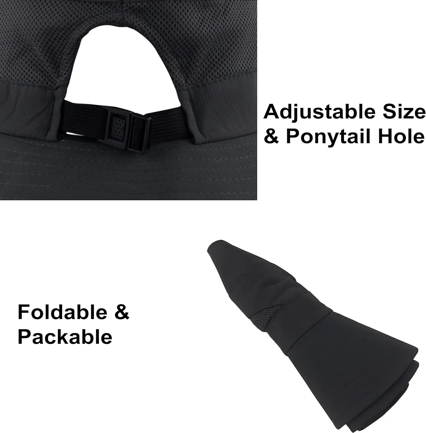 Womens Summer Sun Hat Wide Brim Outdoor UV Protection Hat Foldable Ponytail Bucket Cap for Beach Fishing Hiking