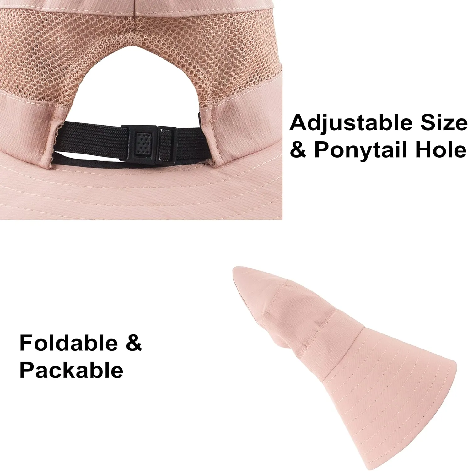 Womens Summer Sun Hat Wide Brim Outdoor UV Protection Hat Foldable Ponytail Bucket Cap for Beach Fishing Hiking