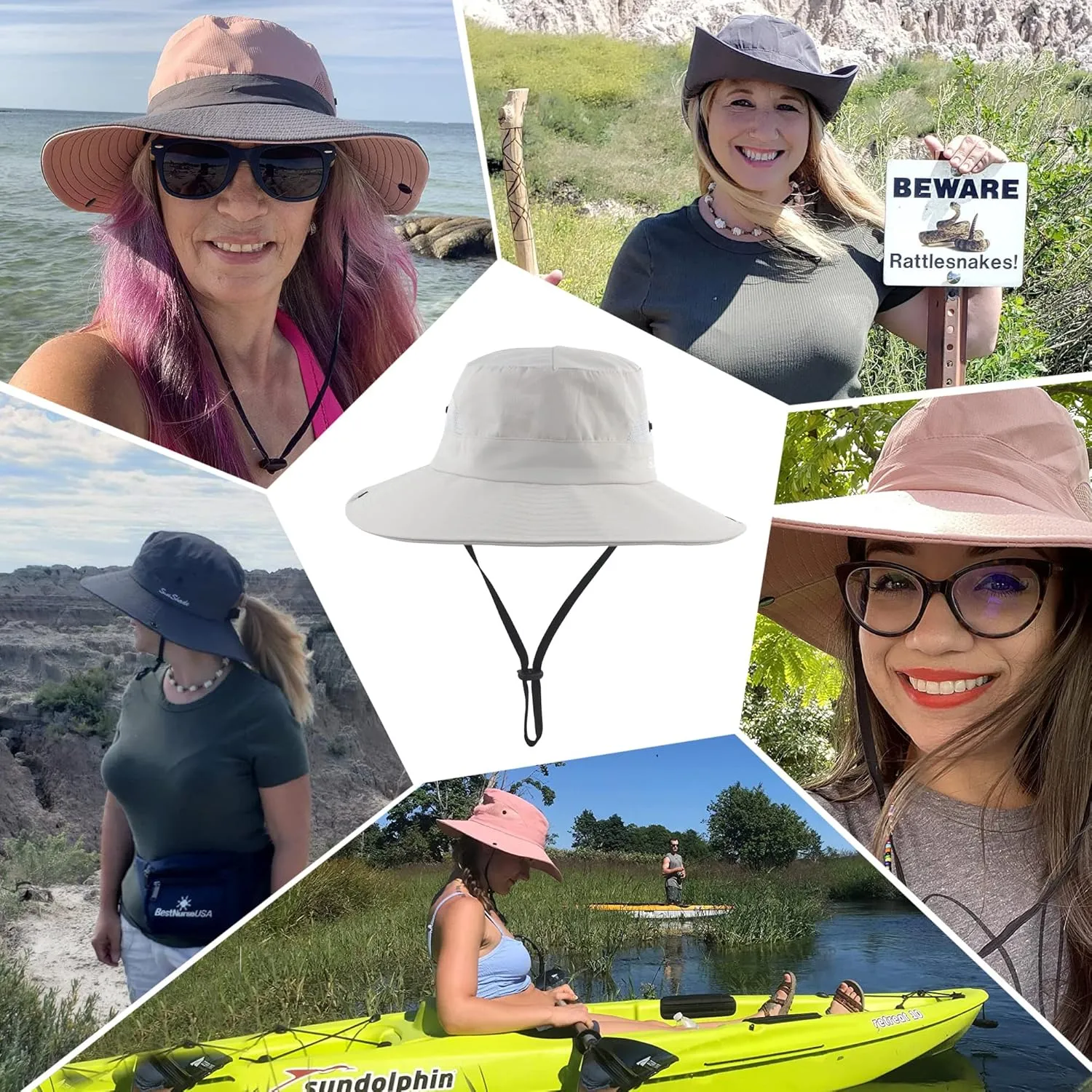 Womens Summer Sun Hat Wide Brim Outdoor UV Protection Hat Foldable Ponytail Bucket Cap for Beach Fishing Hiking