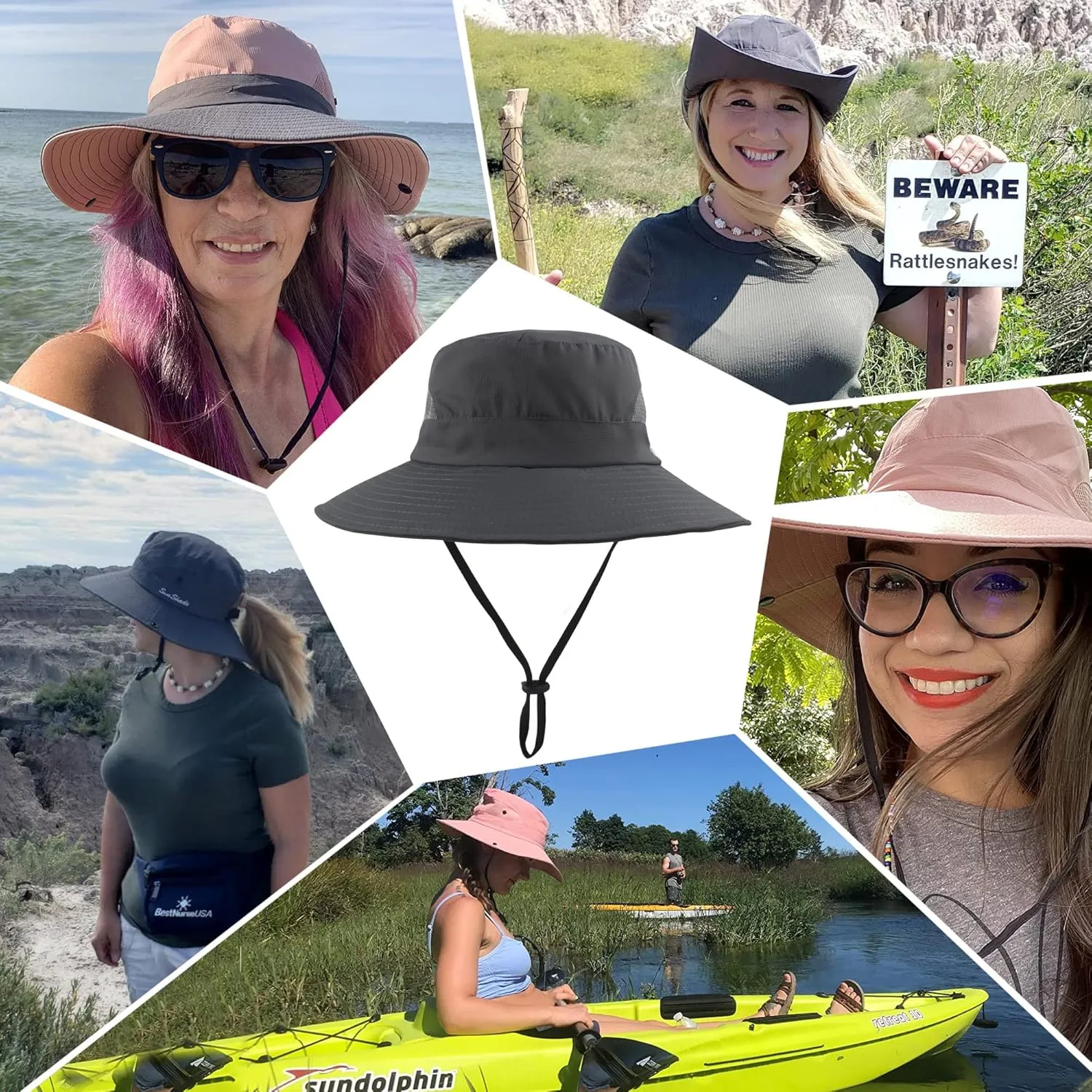Womens Summer Sun Hat Wide Brim Outdoor UV Protection Hat Foldable Ponytail Bucket Cap for Beach Fishing Hiking