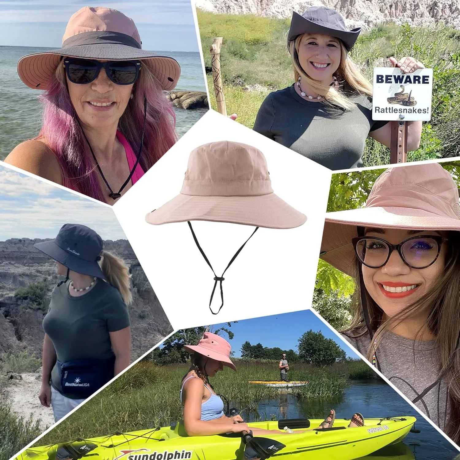 Womens Summer Sun Hat Wide Brim Outdoor UV Protection Hat Foldable Ponytail Bucket Cap for Beach Fishing Hiking