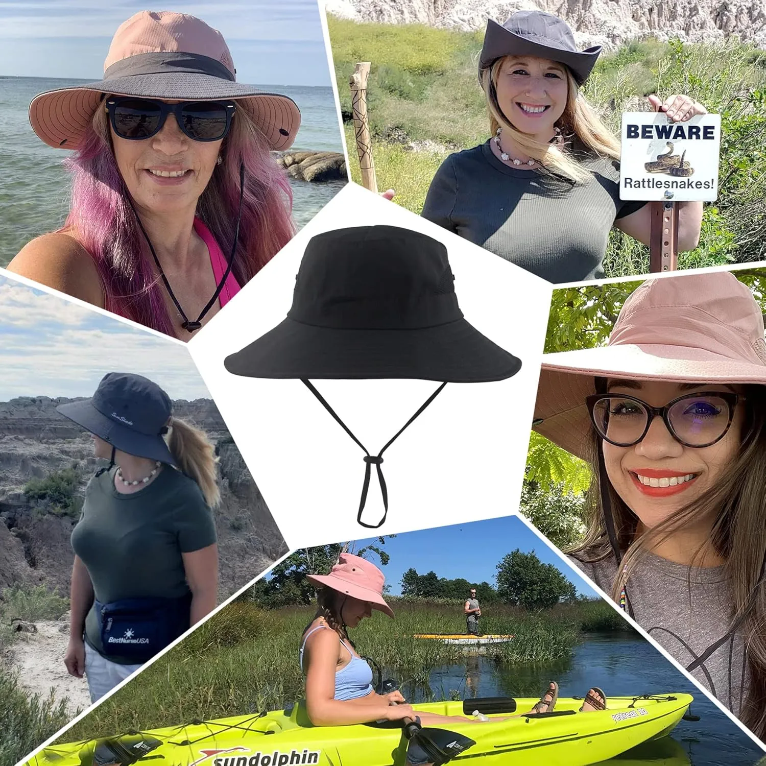 Womens Summer Sun Hat Wide Brim Outdoor UV Protection Hat Foldable Ponytail Bucket Cap for Beach Fishing Hiking