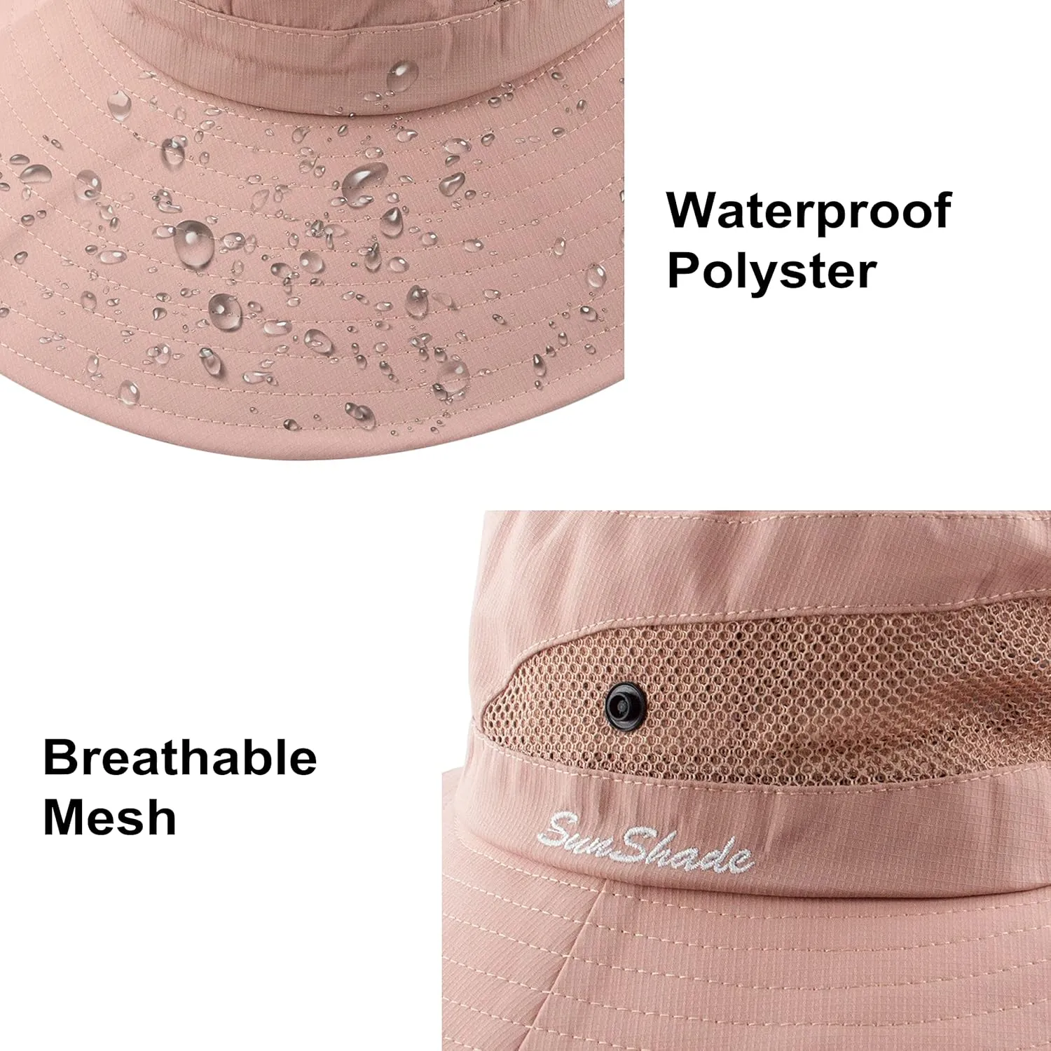 Womens Summer Sun Hat Wide Brim Outdoor UV Protection Hat Foldable Ponytail Bucket Cap for Beach Fishing Hiking