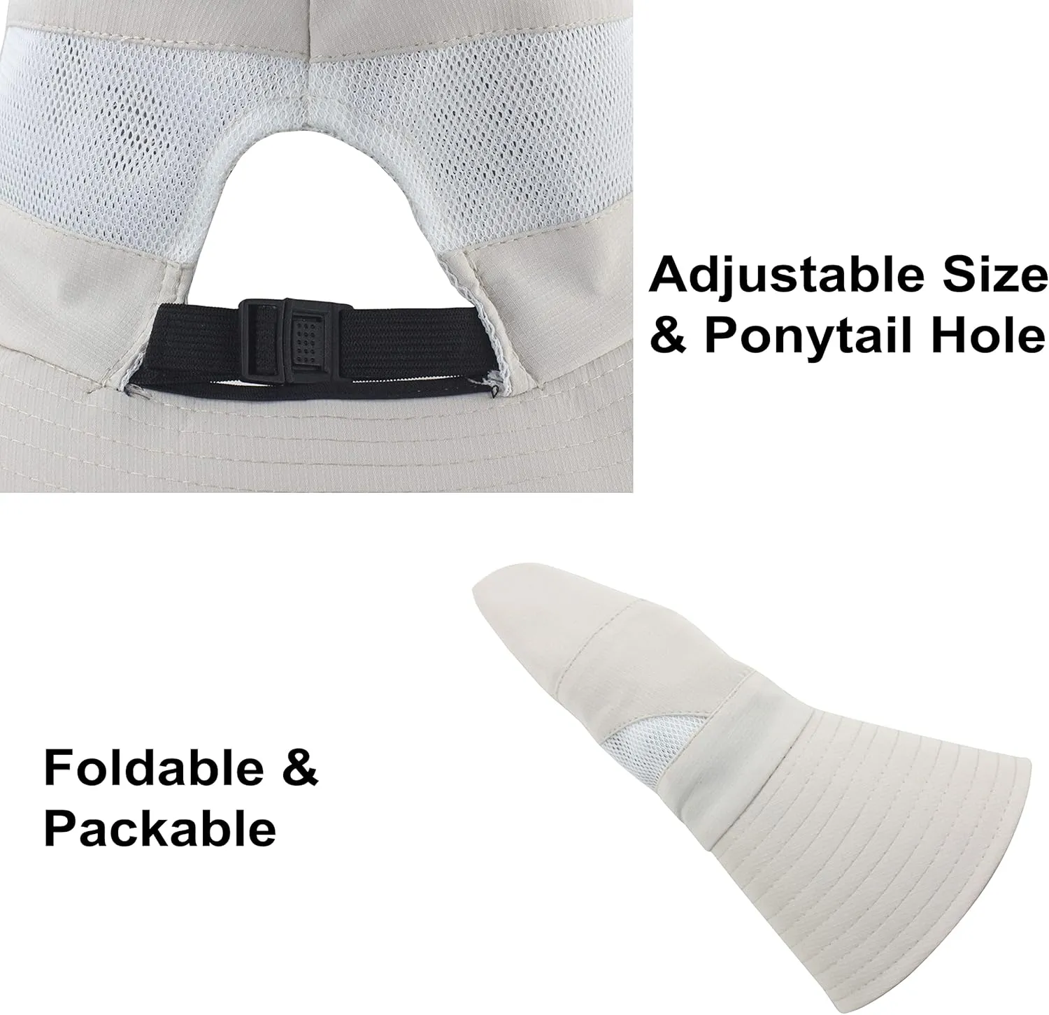 Womens Summer Sun Hat Wide Brim Outdoor UV Protection Hat Foldable Ponytail Bucket Cap for Beach Fishing Hiking