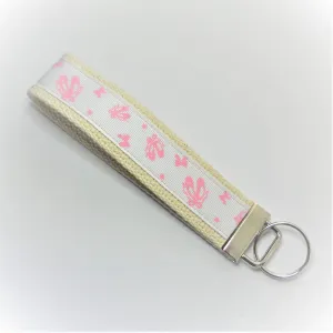 Wristlet Key Fob Larger 6 Inch White Pink Ballet Slippers Bone