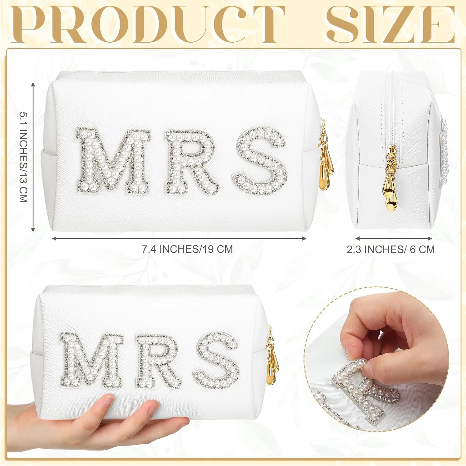 Xtinmee Personalized Initial Wedding Bride Slippers MRS Pearl Letter Makeup Bag Bridal Shower Gifts for Wedding Day (B)