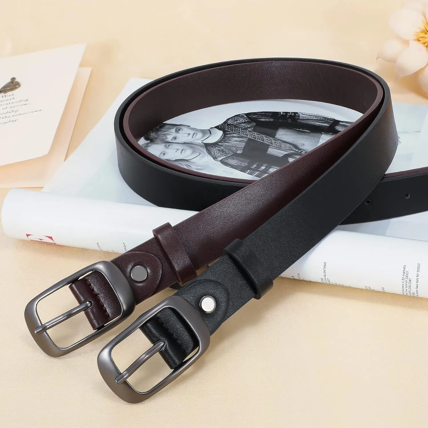 XZQTIVE 2 Pack Women Plus Size Leather Belts Fashion Cowhide Waist Belt with Solid Pin Buckle for Jeans Pants Dress