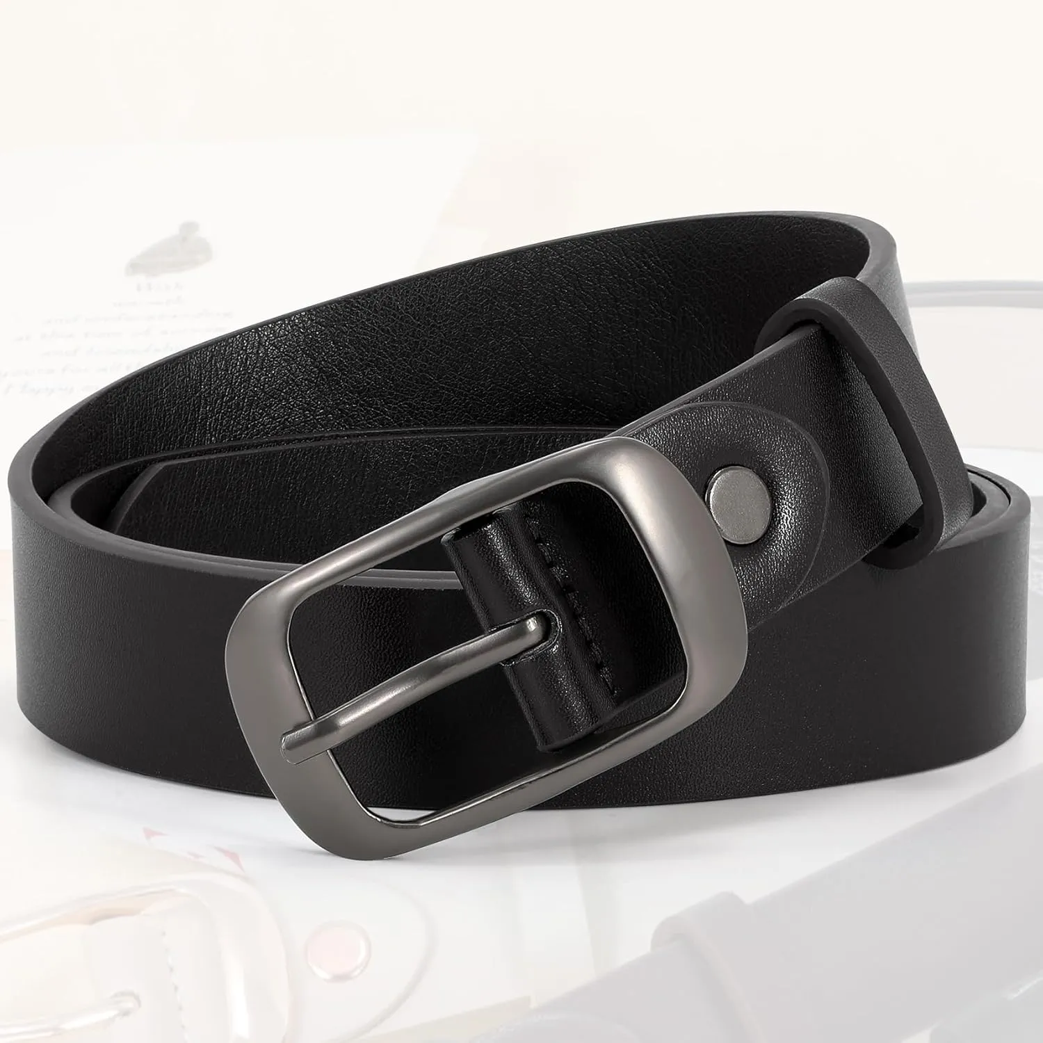 XZQTIVE 2 Pack Women Plus Size Leather Belts Fashion Cowhide Waist Belt with Solid Pin Buckle for Jeans Pants Dress